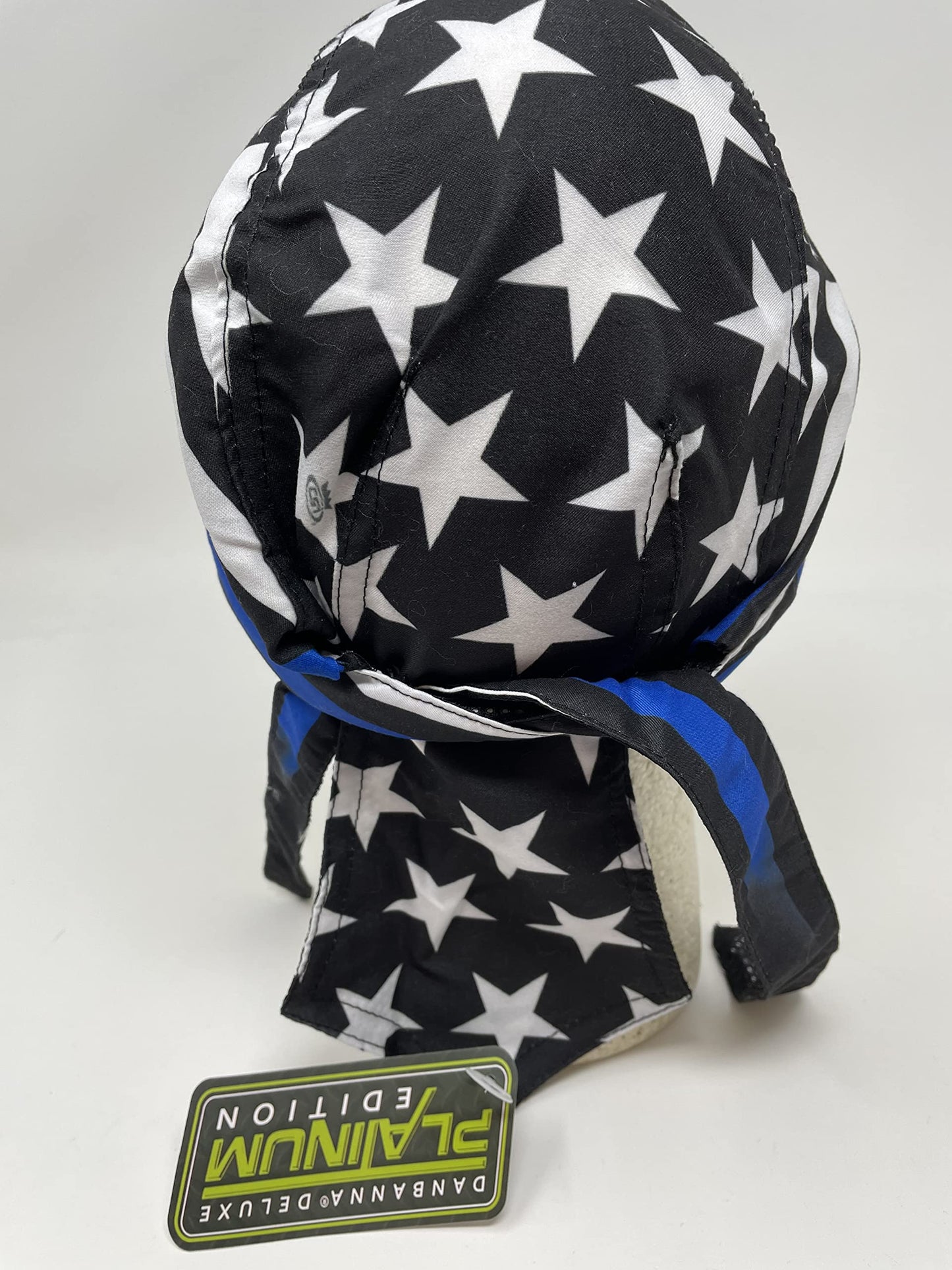 Capsmith Platinum Biker Doo Rag Headwrap Black White Blue Back The Blue Police Law Enforcement Support Patriotic Flag Look Sweatband