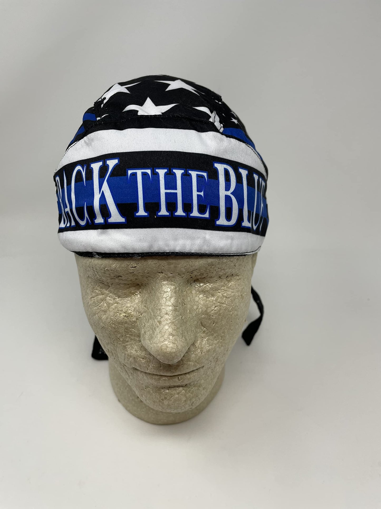 Capsmith Platinum Biker Doo Rag Headwrap Black White Blue Back The Blue Police Law Enforcement Support Patriotic Flag Look Sweatband