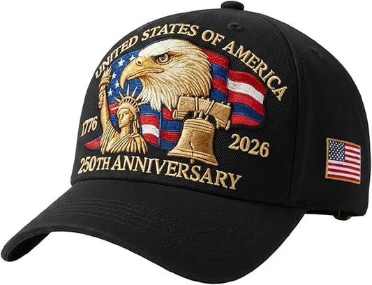 US 250th Anniversary Hat 1776-2026 Patriotic Baseball Cap, American Flag Adjustable Cap for Men, Women
