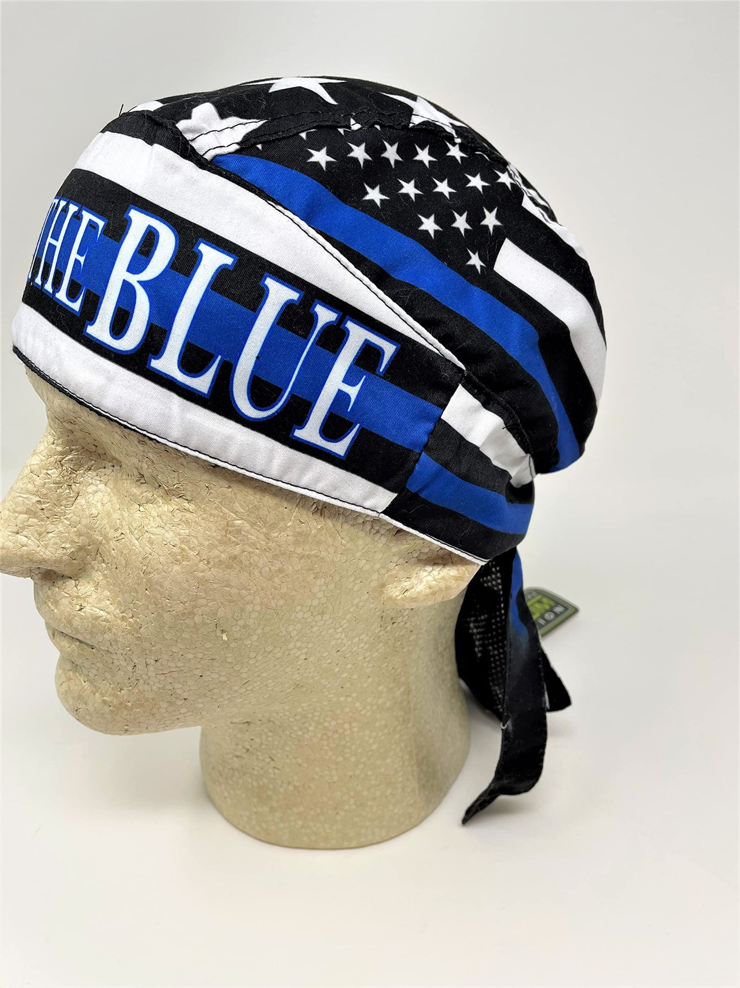 Capsmith Platinum Biker Doo Rag Headwrap Black White Blue Back The Blue Police Law Enforcement Support Patriotic Flag Look Sweatband