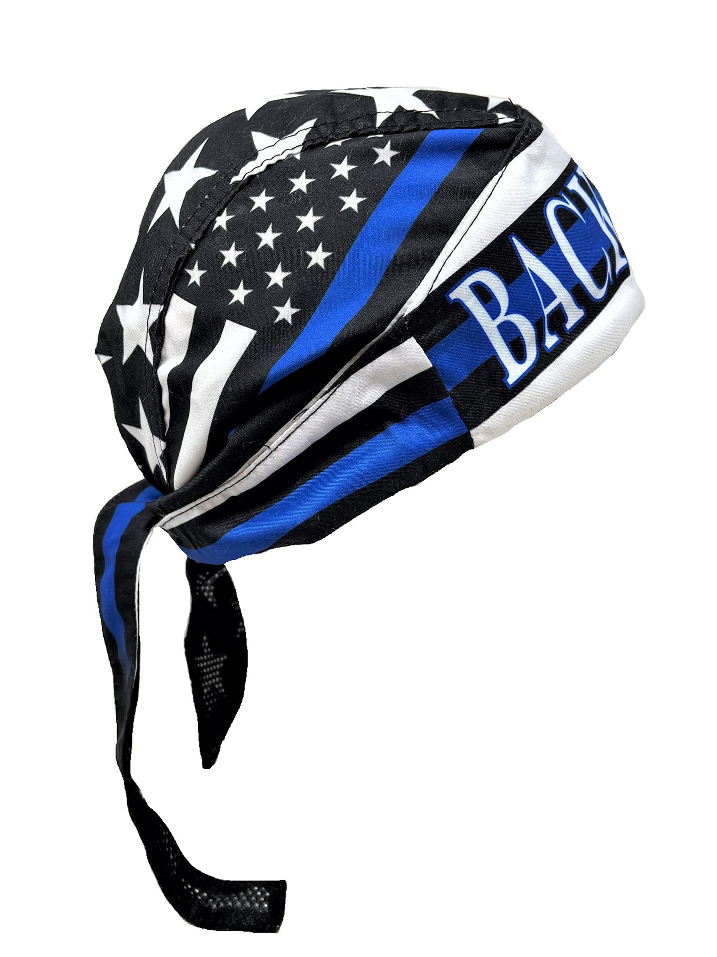 Capsmith Platinum Biker Doo Rag Headwrap Black White Blue Back The Blue Police Law Enforcement Support Patriotic Flag Look Sweatband